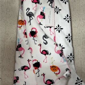Cupio Flamingo and Floral Patterned Blanket - Pink, Black, White